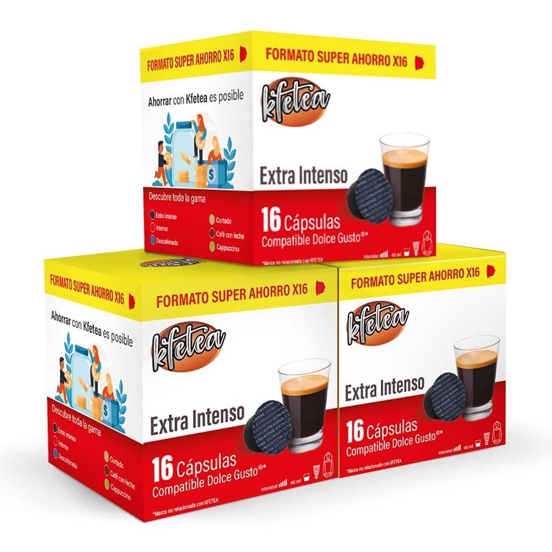 Extra Intenso Kfetea 3 cajas de 16 capsulas compatibles Dolce Gusto