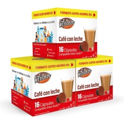 Café con Leche Kfetea: 3 Cajas de 16 Cápsulas Dolce Gusto - Intensidad 5